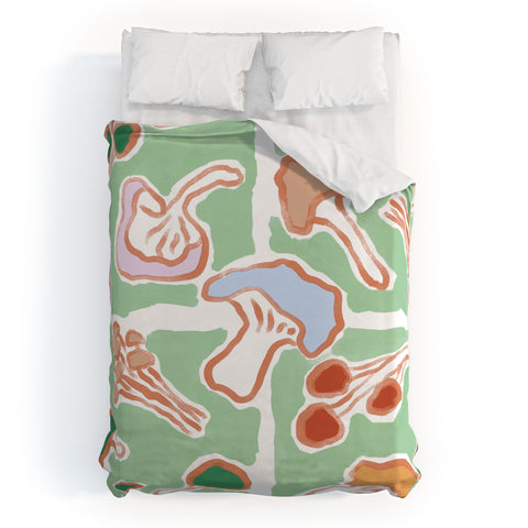 MSRYSTUDIO Mushroom Party Green Duvet Cover