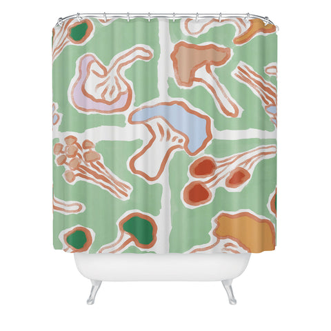 MSRYSTUDIO Mushroom Party Green Shower Curtain