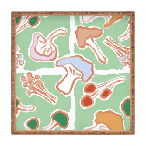MSRYSTUDIO Mushroom Party Green Square Tray