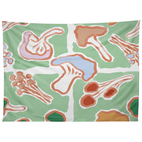 MSRYSTUDIO Mushroom Party Green Tapestry