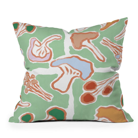 MSRYSTUDIO Mushroom Party Green Throw Pillow