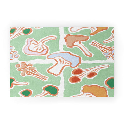 MSRYSTUDIO Mushroom Party Green Welcome Mat