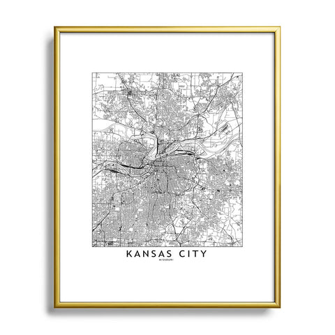 multipliCITY Kansas City White Map Metal Framed Art Print