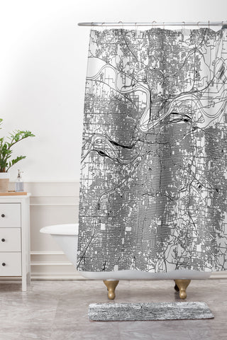 multipliCITY Kansas City White Map Shower Curtain And Mat