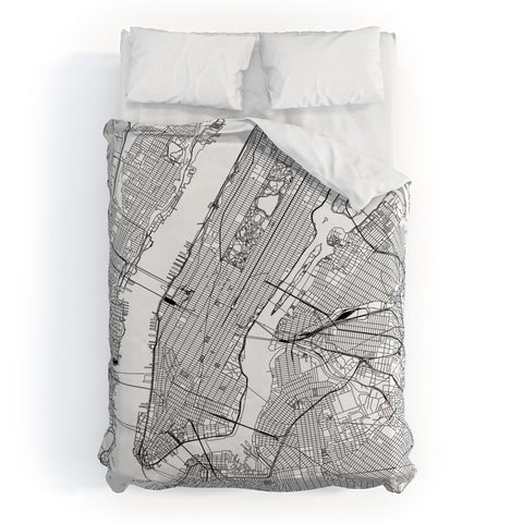 multipliCITY New York City White Map Duvet Cover