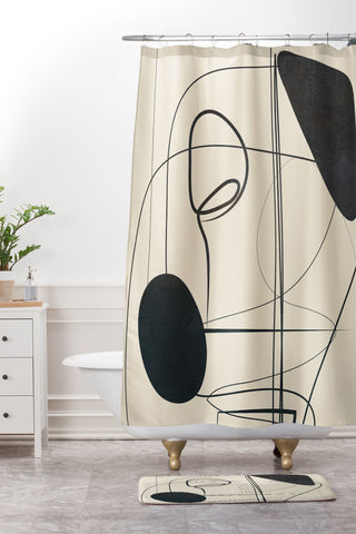 Nadja Abstract Line Art VIII Shower Curtain And Mat