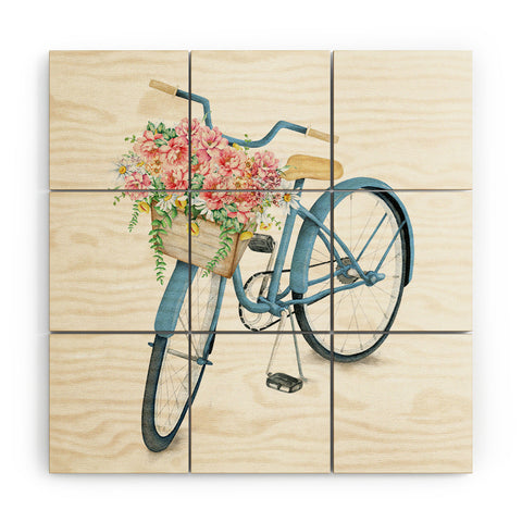 Nadja Blue Bicycle with Flowers Wood Wall Mural