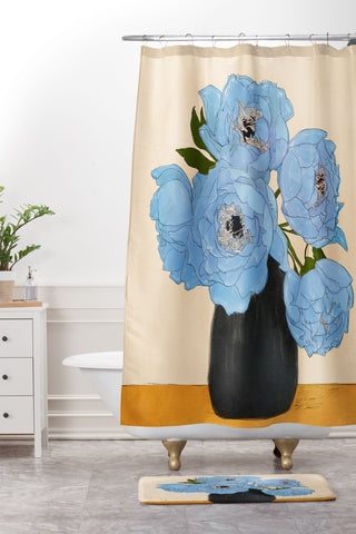 Nadja Bouquet Gift Blue Shower Curtain And Mat