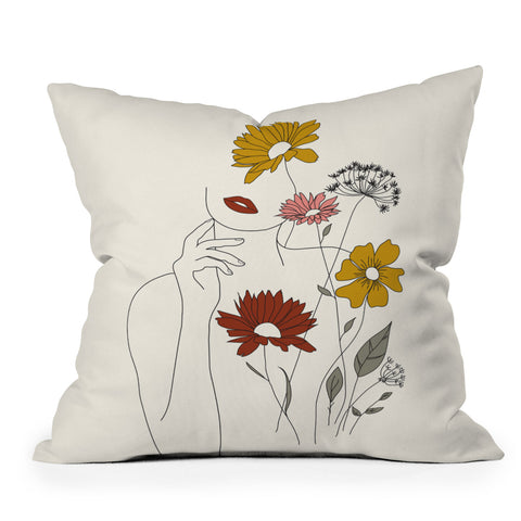 Nadja Colorful Thoughts Minimal Line Outdoor Throw Pillow