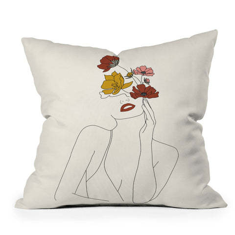 Nadja Colorful Thoughts Minimal Line Woman Outdoor Throw Pillow