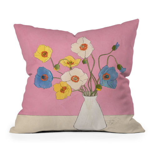 Nadja Field Wildflowers Pink Outdoor Throw Pillow