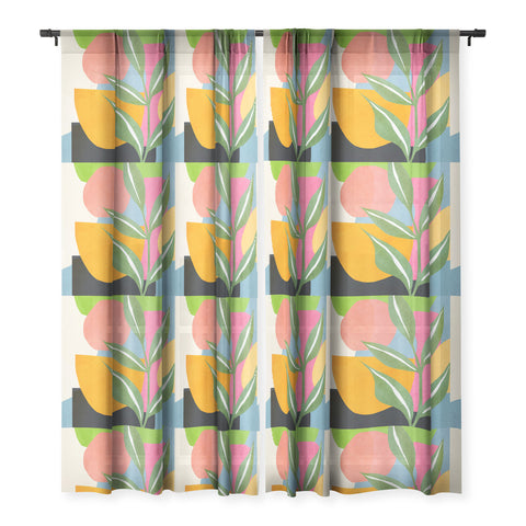 Nadja Minimal Modern Abstract Leaves Sheer Window Curtain