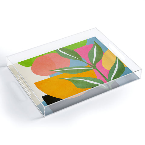 Nadja Minimal Modern Abstract Leaves Acrylic Tray