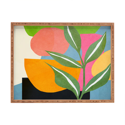 Nadja Minimal Modern Abstract Leaves Rectangular Tray