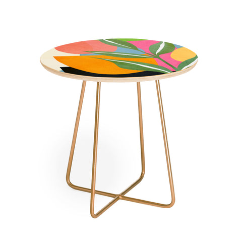 Nadja Minimal Modern Abstract Leaves Round Side Table