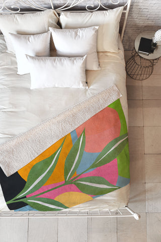 Nadja Minimal Modern Abstract Leaves Fleece Throw Blanket