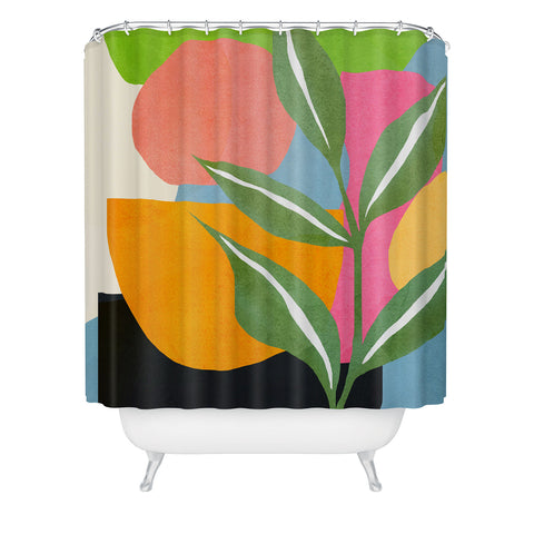 Nadja Minimal Modern Abstract Leaves Shower Curtain
