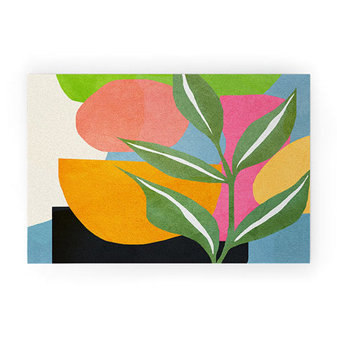Nadja Minimal Modern Abstract Leaves Welcome Mat