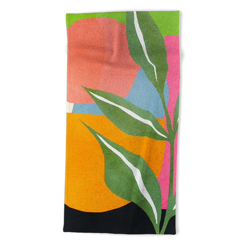 Nadja Minimal Modern Abstract Leaves Beach Towel