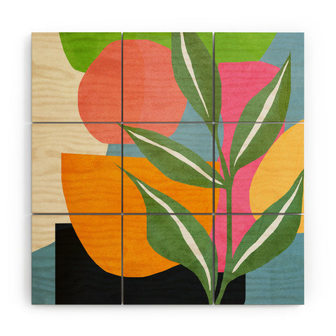Nadja Minimal Modern Abstract Leaves Wood Wall Mural