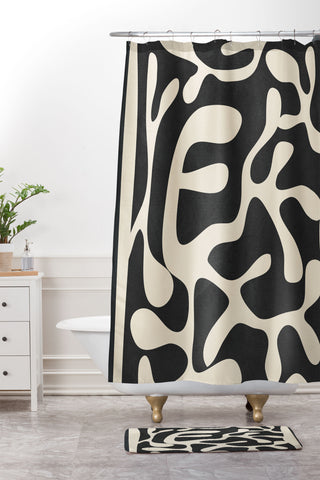 Nadja Minimalist Abstract Leaves 1 Shower Curtain And Mat