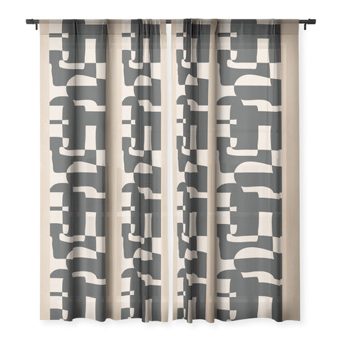 Nadja Modern Abstract Minimal Art 3 Sheer Window Curtain