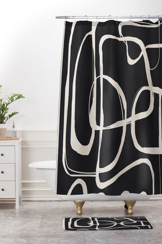 Nadja Modern Minimalist One Line Art Shower Curtain And Mat