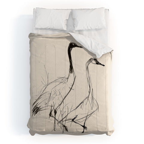 Nadja Two Geese Minimalist Drawing Comforter