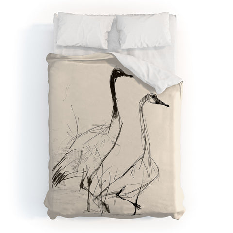 Nadja Two Geese Minimalist Drawing Duvet Cover