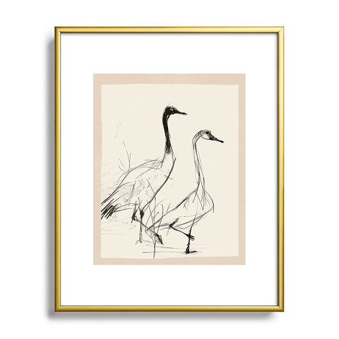 Nadja Two Geese Minimalist Drawing Metal Framed Art Print