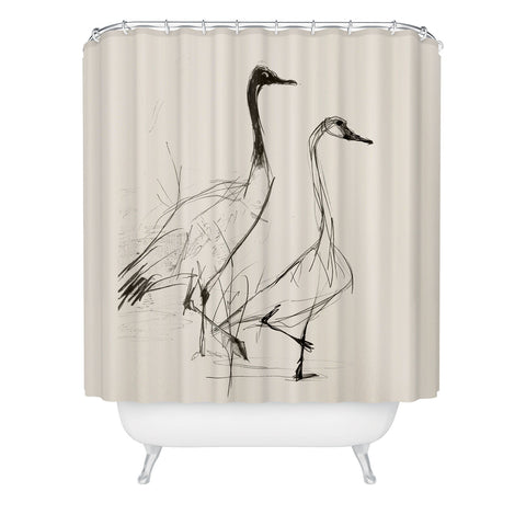 Nadja Two Geese Minimalist Drawing Shower Curtain