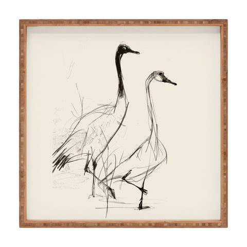 Nadja Two Geese Minimalist Drawing Square Tray