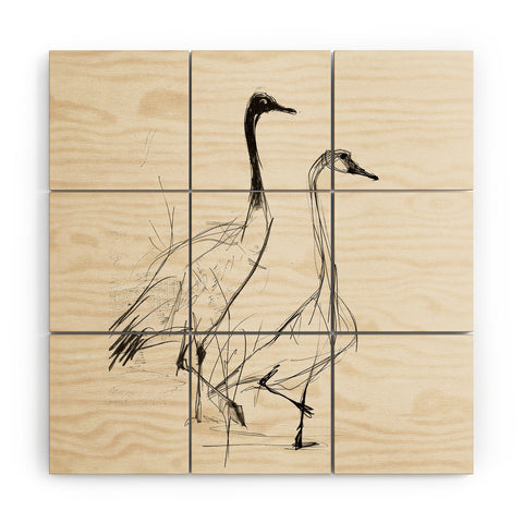 Nadja Two Geese Minimalist Drawing Wood Wall Mural