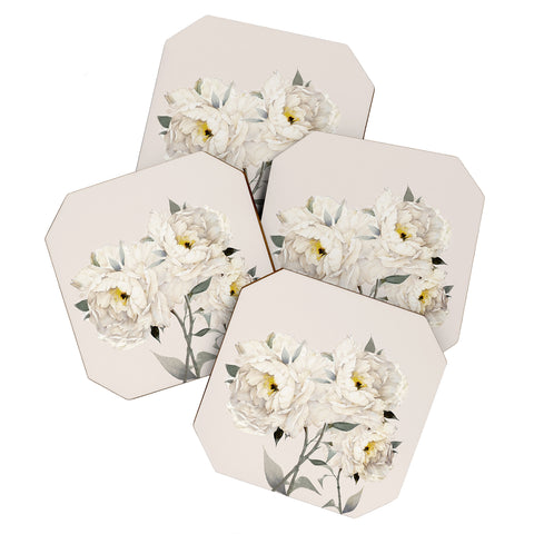 Nadja White Peonies Coaster Set