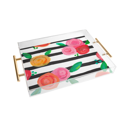 Natalie Baca Black Stripes and Blooms Acrylic Tray