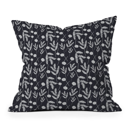 Natalie Baca Clover and Dandelion Navy Outdoor Throw Pillow
