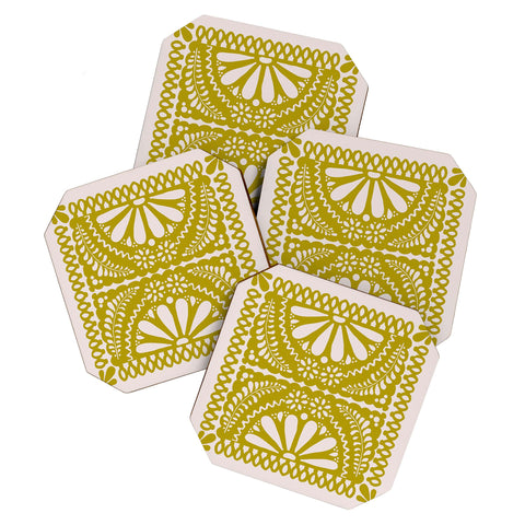 Natalie Baca Fiesta De Flores In Olive Coaster Set