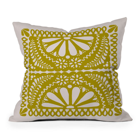 Natalie Baca Fiesta De Flores In Olive Outdoor Throw Pillow