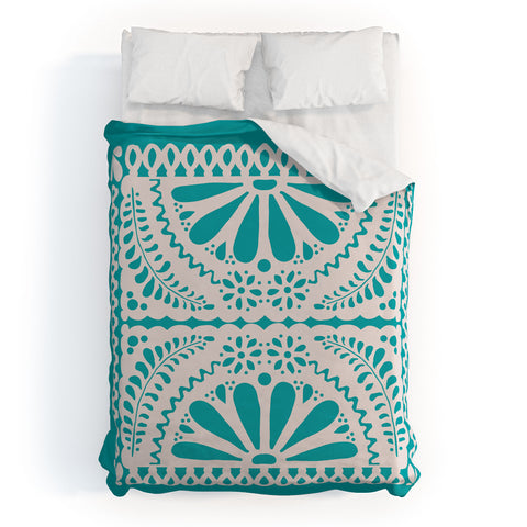 Natalie Baca Fiesta De Flores in Turquoise Duvet Cover