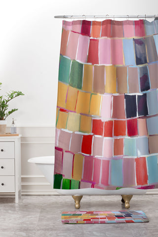 Natalie Baca Golden Mosaic Shower Curtain And Mat