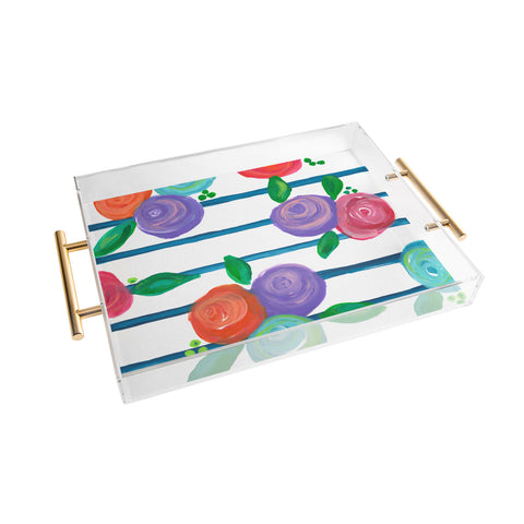 Natalie Baca Indigo Stripes and Blooms Acrylic Tray