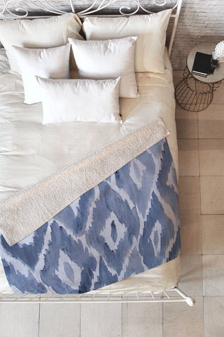 Natalie Baca Painterly Ikat in Indigo Fleece Throw Blanket