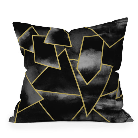 Nature Magick Black and Gold Geometric Outdoor Throw Pillow