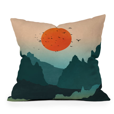 Nature Magick Emerald River Teal Sunset Outdoor Throw Pillow