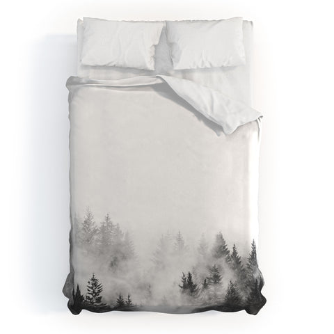 Nature Magick Foggy Trees Black and White Duvet Cover