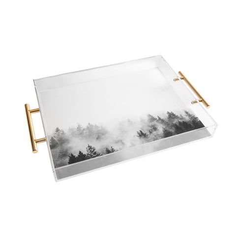 Nature Magick Foggy Trees Black and White Acrylic Tray