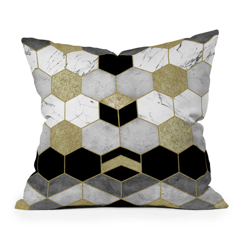 Nature Magick Gold Geometric Marble Outdoor Throw Pillow