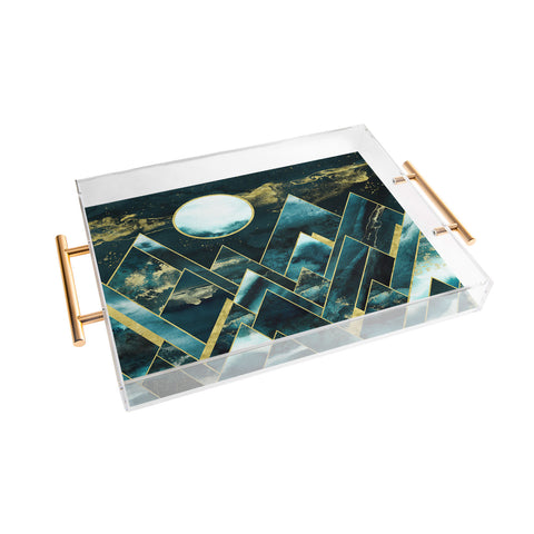 Nature Magick Gold Teal Geometric Mountains Acrylic Tray
