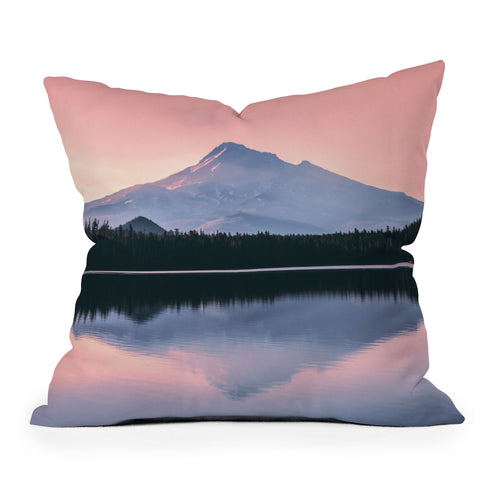Nature Magick Mount Hood Pink Sunrise Lake Outdoor Throw Pillow
