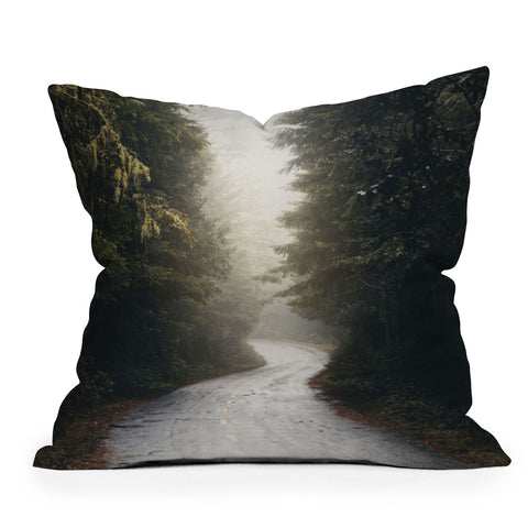 Nature Magick Redwood Road Forest Fog Outdoor Throw Pillow